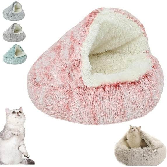 Clearance! Lapcatz Nest Bed, Lapcatz Bed, Pursnug Cat Cave, Lapcatz Covered Cat Bed for Indoor Cats Cave and Calming Dog Beds, Removable Washable Non Slip Bottom (Pink Long Velvet)