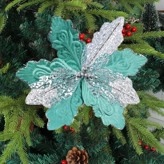 Clearance!Large Christmas Flowers, Glitter Christmas Flowers 12in Mint Green Artificial Magnolia Flower Ornaments Fold Floral for Christmas Tree Decorations Xmas Tree New Year Party Wedding Centerpiec