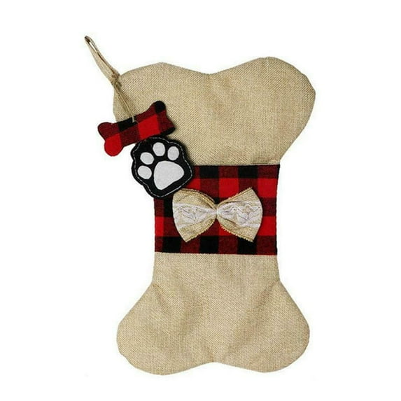 OAVQHLG3B Large Christmas Stockings Xmas Stockings with Dog Paw Bones Winter Gift Stocking Decorations Black Red Buffalo Plaid Stockings for Home Hanging Ornaments Christmas Party Favor