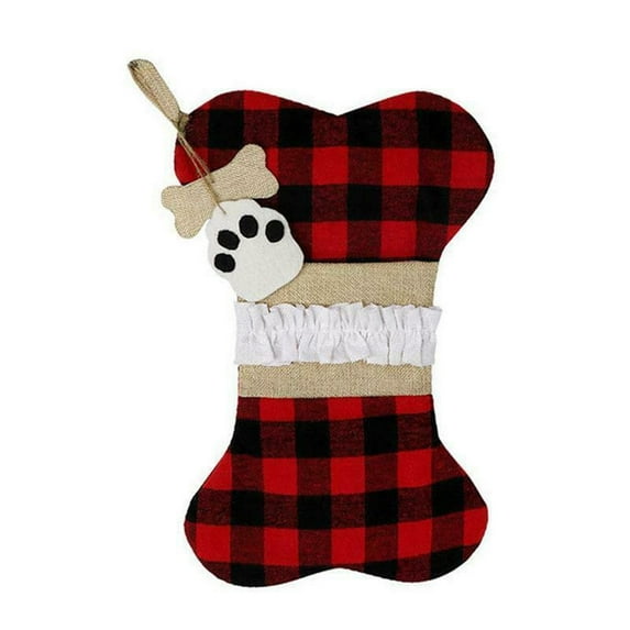 OAVQHLG3B Large Christmas Stockings Xmas Stockings with Dog Paw Bones Winter Gift Stocking Decorations Black Red Buffalo Plaid Stockings for Home Hanging Ornaments Christmas Party Favor