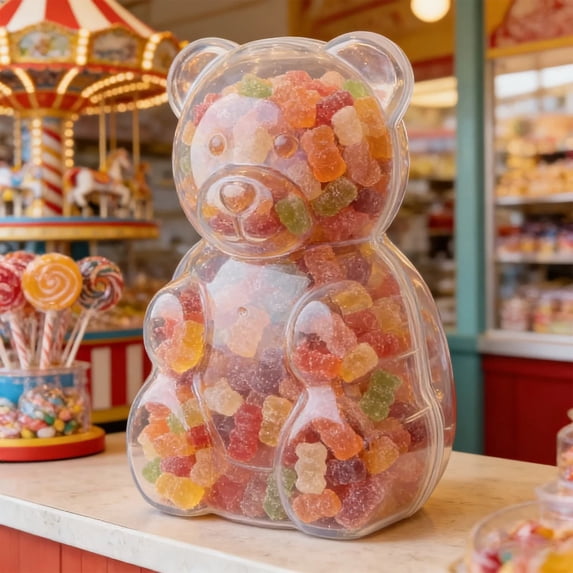 Clearance! Large Gummy Bear Containers Plastic, Valentine’s Day Clear Gummy Bear Shaped Candy Holder, Reusable Gift Box for Candy, Party Favors Storage, Big Plastic Bear Container