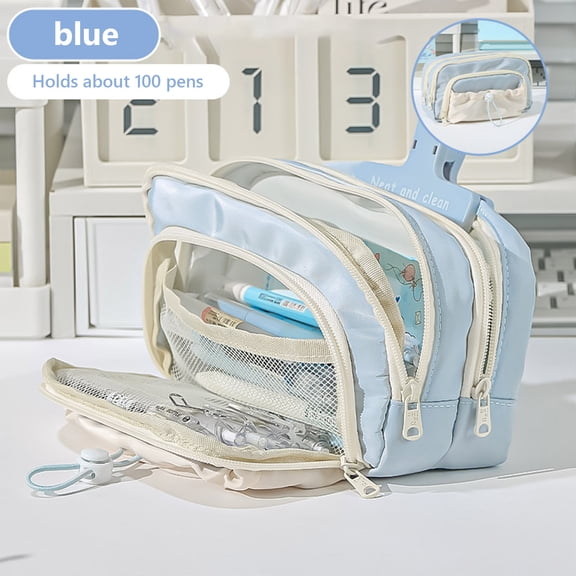 Large Pencil Pouch, Expandable Pencil Bag with Multi-Compartments,, Back
