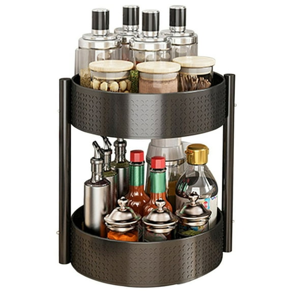 Lazy Susan Organizer 2 Tier - Turntable Spice Rack 10 inch Adjustable Metal Rotating Lazy Susan for Cabinet Pantry Kitchen Countertop Dining Table Cupboard Bathroom Vanity Storage Black