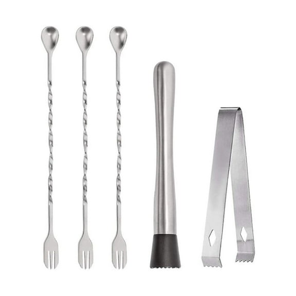 Clearance! Leott Food Blender Cocktails Muddler and Bar Spoon Cocktail Mixing Spoon Stainless Steel Cocktail Muddler Stirrer Cocktail Spoon Long Handle Bar Accessories Tools for Fruit Drinks, Silver