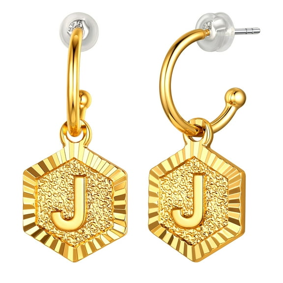 [Clearance] Letter J Earrings for Women Gold Plated Half Circle Drop Initial Charms Hypoallergenic for Daughter Mom Birthday Mothers Day Thanksgiving Clearance Jewelry Gift On Sale
