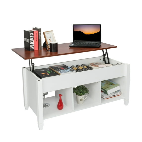 Clearance! Lift Top Coffee Table Modern Furniture Hidden Compartment and Lift Tabletop Brown White