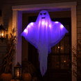 thumbnail image 1 of Clearance Light Up Hanging Ghost Decor, White Gauze Ghost Ornament with Blue LED Lights, Halloween Hanging Decoration for Front Door Porch Yard Tree Party Indoor Outdoor, 1 of 6