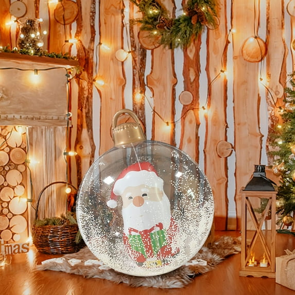 Light Up PVC Inflatable Christmas Ball,24 Inch Large Outdoor Decorated Ball Outdoor Christmas Decorations,New Years Christmas Ornaments with Light,Remote for Yard & Pool Decorations (Clear)