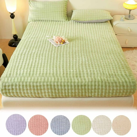 Clearance Light Quilt Queen Size Fitted Bed Sheet Winter Rabbit Plush Velvet Bed Hat Single Piece Padded Bed Cover Mattress Protector Thickened Coral Velvet Bed Cover Rabbit Velvet Bedspread