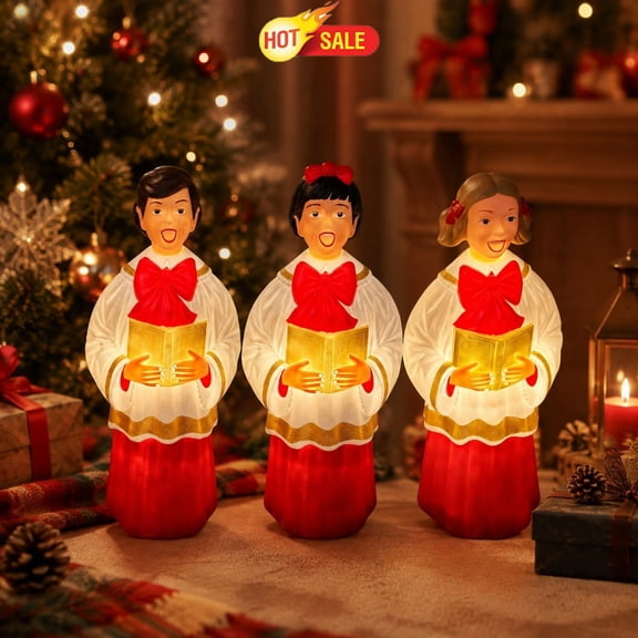 Clearance! Lighted Christmas Caroler Figurine, 11.8in Choir Table Decor, Resin Holiday Table Ornament, Christmas Indoor Decorations for Mantel Table Porch Shelf Winter Party Display Home Accent