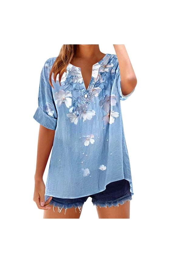Lightweight Tops & Blouses Women Tank Tops Loose Fit Cotton Womens Blouses for Work Professional Plus Size Hawaiian Shirts Blue