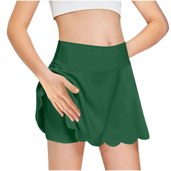 Lightweight Travel Shorts Girl Fashion Solid Color Loose High Waisted A-Line Pleated Fake Two-Piece Sports Pants Skirt Half Skirt Are Suit for 4-14 Years Green 5 Years
