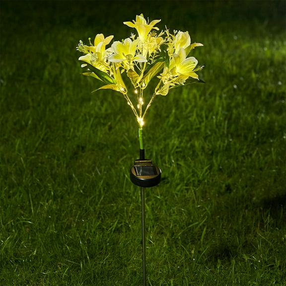 Clearance!Lily Flower Solar Lights Outdoor Garden, LED Solar Flower Lights with Lifelike Lily, Waterproof Solar Stake Lily Lights for Courtyard Pathway Flowerbed Lawn Décor(Yellow)
