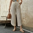 thumbnail image 1 of Linen Capris for Women Elastic High Waisted Drawstring Capri Pants with Pockets Side Button Bottom Casual Capri Pants, 1 of 7