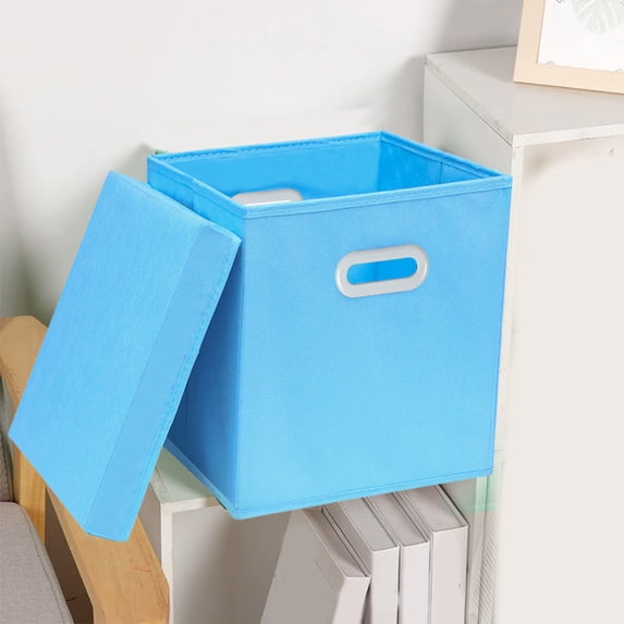 Linen Fabric Closet Boxes with Lid Foldable Drawer Storage Box,Home Storage and Organization Supplies, Blue