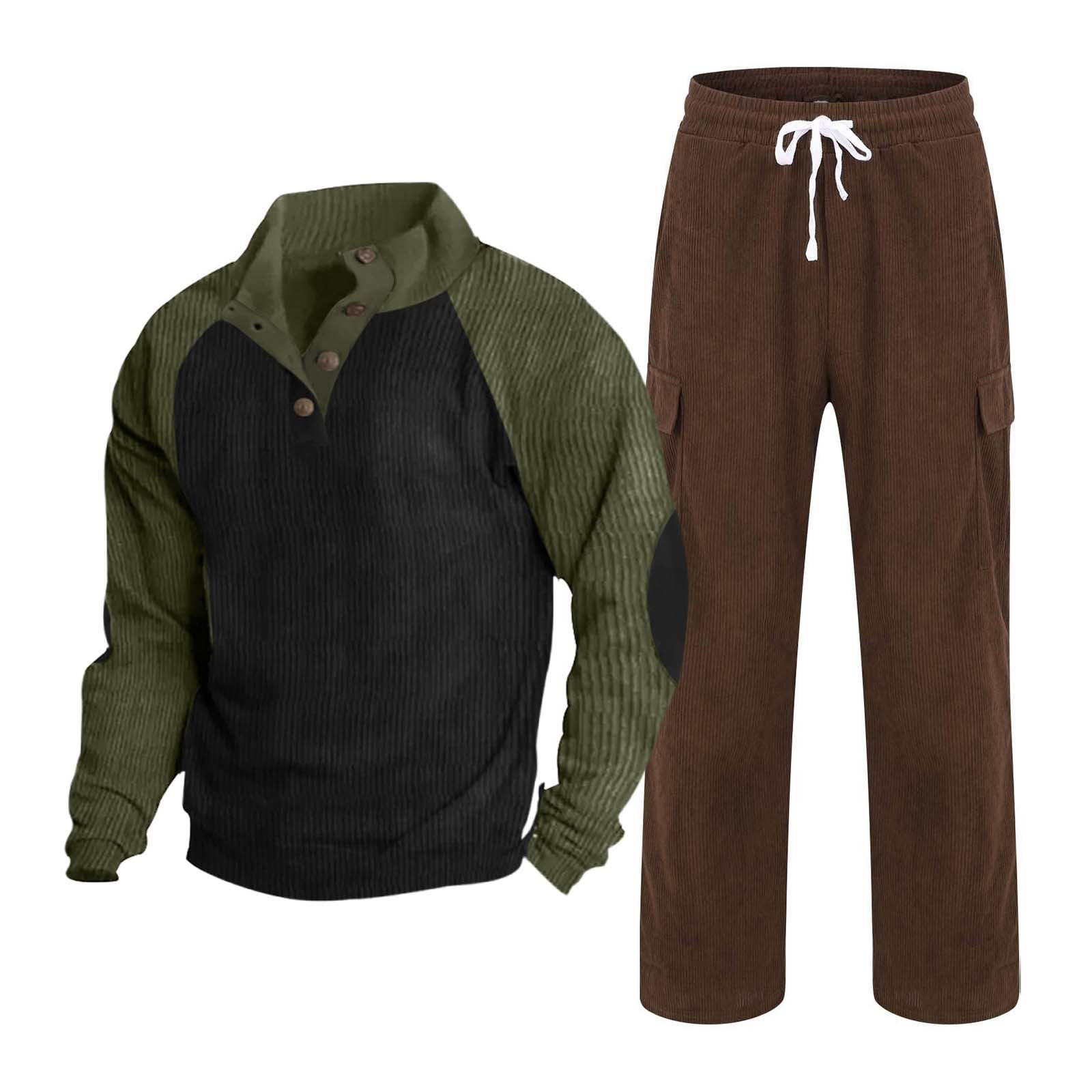 Clearance! Lisingtool 2 Piece Sets for Men Men's Corduroy Colour Block