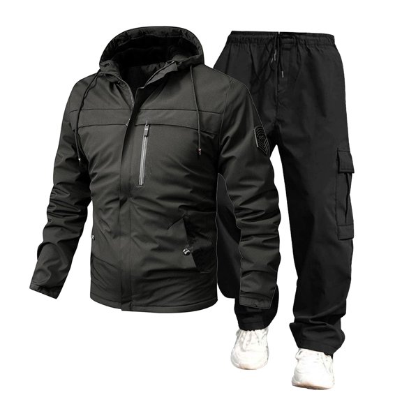Clearance! Lisingtool 2 Piece Sets for Men Summer 2024 Spring and Fall Trend Rushing Jacket Combination Work Pants Black Promotion Sale