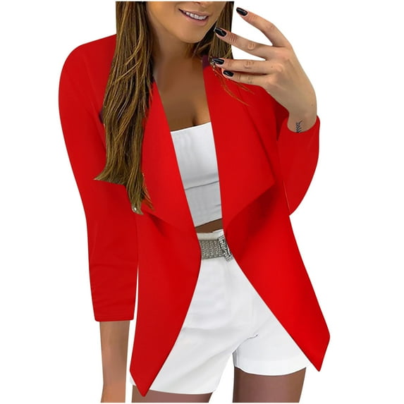 Clearance! Lisingtool Blazers for Women Women Blazers Coat Slim Cardigan Work office Suit 3/4 Sleeve Jacket formal Coat Red Promotion Sale