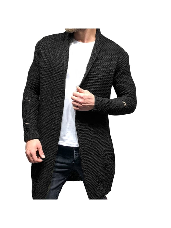 Clearance! Lisingtool Cardigan Sweaters for Men Men's Autumn Solid Color Knit Cardigan Heavy Loose Cardigan Coat Black Promotion Sale