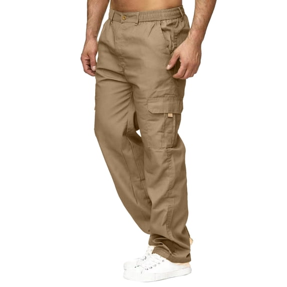 Lisingtool Cargo Pants for Men Male Versatile Season Cargo Pants Multi Pocket Zip Button Solid Color Plus Size Outdoor Trousers