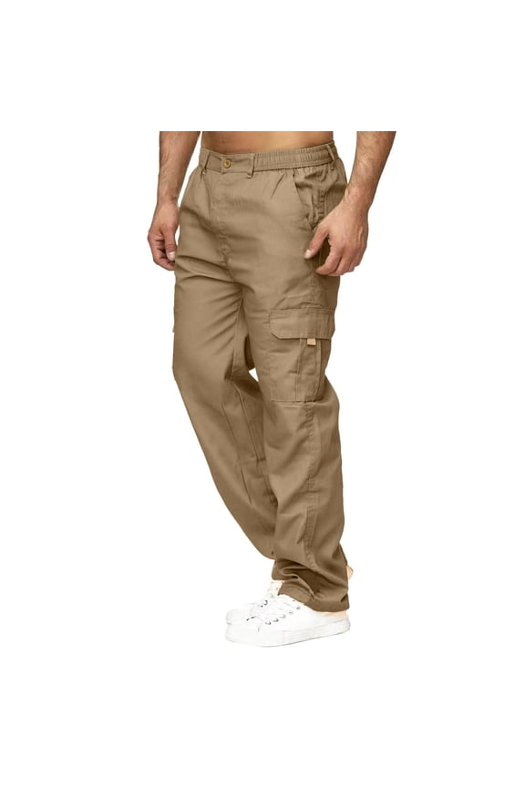 Cargo Pants for Men Male Versatile Season Cargo Pants Multi Pocket Zip Button Solid Color Plus Size Outdoor Trousers