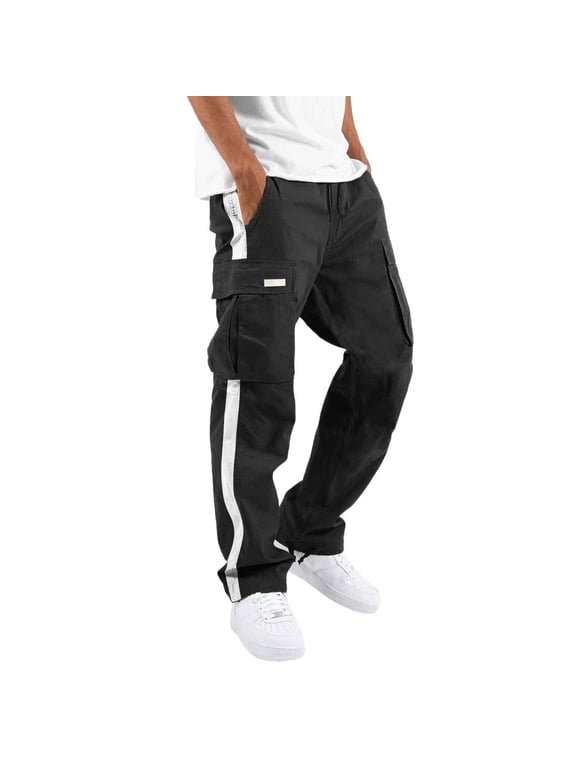 Cargo Pants for Men Men's Four Seasons Street Leisure Sports Multi Pocket Foot Mouth Cap Rope Waist Ribbon Standard Woven Cargo Trousers