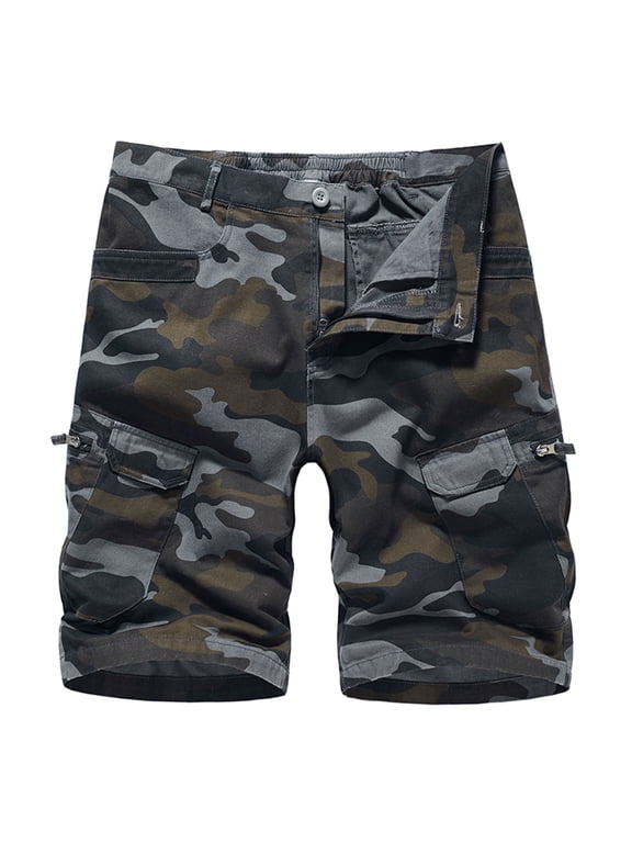 Clearance! Lisingtool Cargo Pants for Men Mens Fashion Casual Camouflage Colour Multi Pocket Zipper Buckle Outdoor Shorts Tooling Shorts Black Promotion Sale