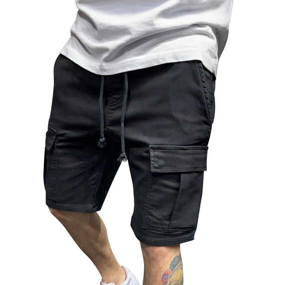 Clearance! Lisingtool Cargo Pants for Men Male Casual Mid Waist Shorts Pant Solid Splice Pocket Drawstring Knee Length Shorts Promotion Sale