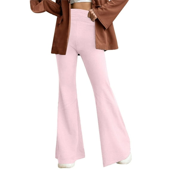 Lisingtool Casual Pants for Women Trendy Women Wide Leg Yoga Pants With Pockets High Waist Straight Leg Dress Pants Flare Leggings Pink1