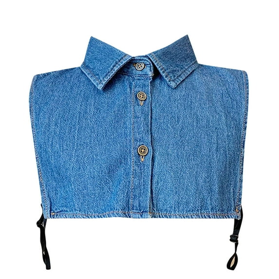 Lisingtool Detachable Collar Women Solid Ruffle Jeans Detachable Blouse with False Collar Half Elastic Waist Shirt Collar Dark Blue Promotion Sale