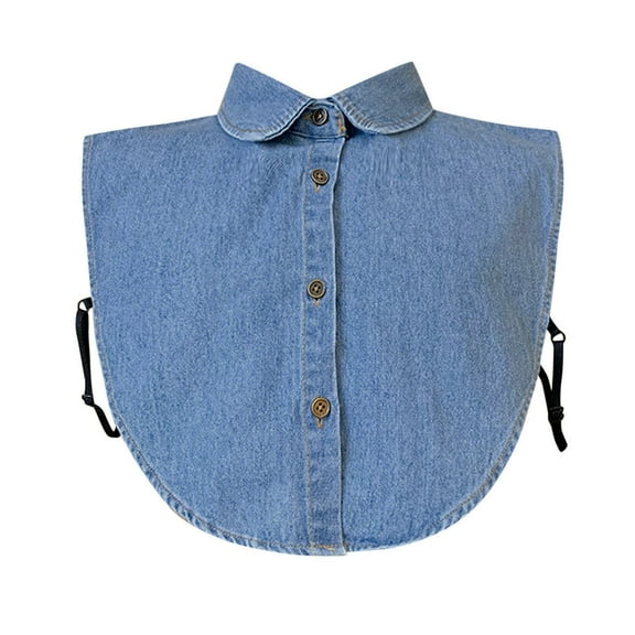 Lisingtool Detachable Collar Women Solid Ruffle Jeans Detachable Blouse with False Collar Half Elastic Waist Shirt Collar Light Blue Promotion Sale