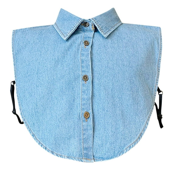 Lisingtool Detachable Collar Women Solid Ruffle Jeans Detachable Blouse with False Collar Half Elastic Waist Shirt Collar Sky Blue Promotion Sale