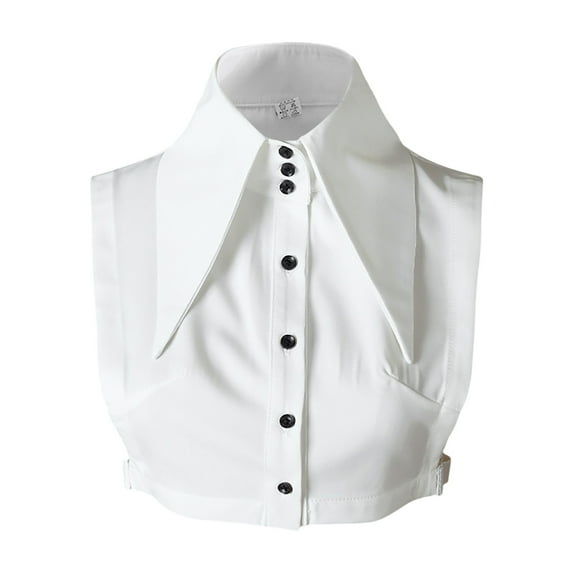 Lisingtool Detachable Collar Women Solid Shirt Detachable Blouse with False Collar Half Elastic Waist Shirt Collar White