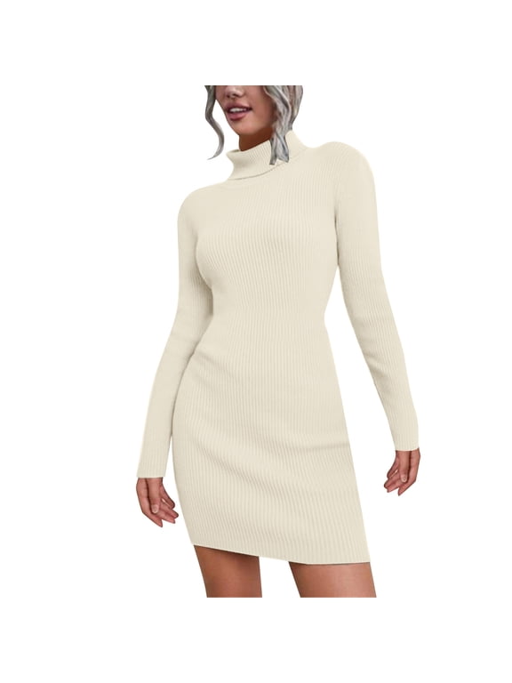 Dresses for Women Ladies Autumn Winter Turtleneck Knitted Sweater Dress Long Sleeve Sexy Dress Promotion Sale
