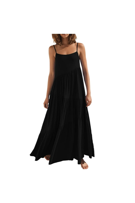 Dresses for Women Women Summer Casual Loose Dress Spaghetti Strap Beach Cover Up Long Cami Maxi Dresses Promotion Sale