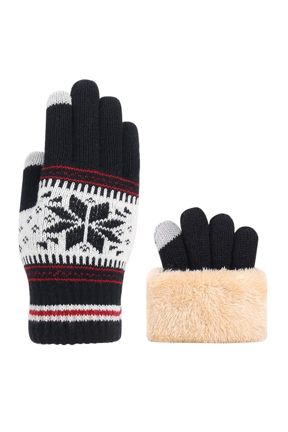 Clearance! Lisingtool Gloves Winter Snowflake Gloves Women's Knitted Plus Thickened Autumn and Winter Warm Pattern Gloves (Adult Gloves) Black Promotion Sale