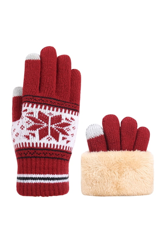Clearance! Lisingtool Gloves Winter Snowflake Gloves Women's Knitted Plus Thickened Autumn and Winter Warm Pattern Gloves (Adult Gloves) Red Promotion Sale