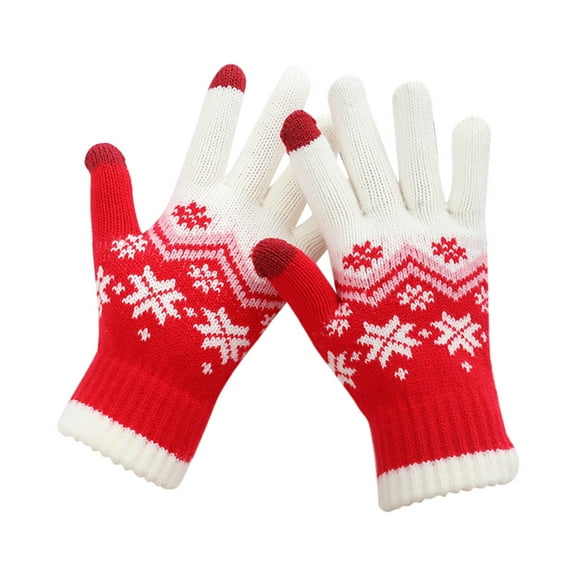 Clearance! Lisingtool Women Can Enable Screen Gloves Warm Stretch Knitted Gloves Mittens Winter Keep Warm Knitting Christmas Snowflakes Printing Golves Students Outdoor Riding Hiking Mittens