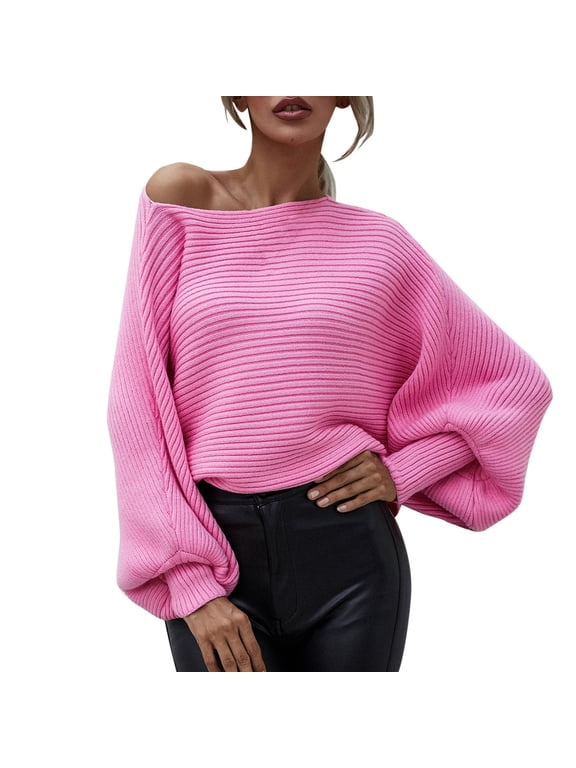Hoodies for Women Women's Casual Crewneck Knitted Sweater Long Batwing Sleeve Solid Soft Loose Ribbed Pullover Jumper Tops Promotion Sale