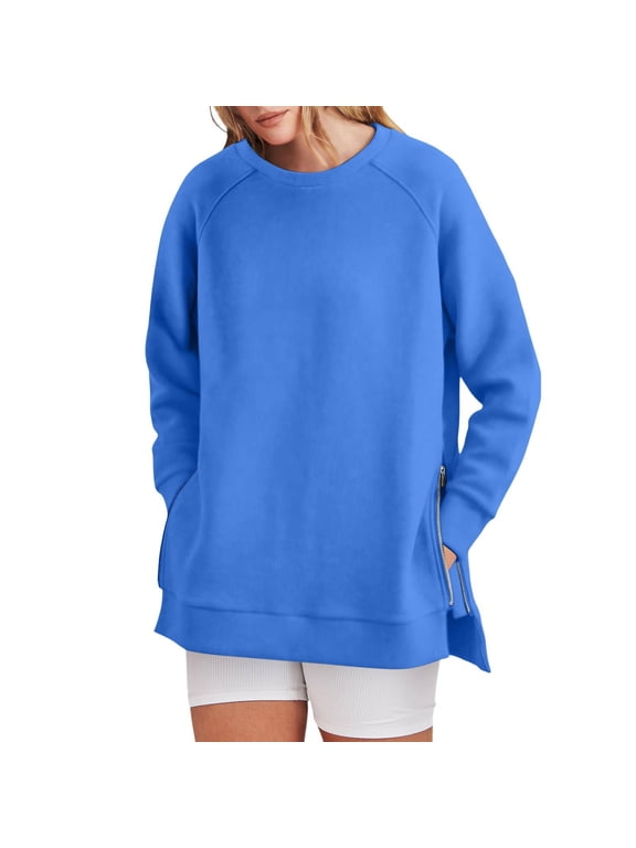 Hoodies for Women Women's Sweatshirts Long Sleeve Tunic Tops Crew Neck Soft Pullover with Side Zipper Shirt Clothes