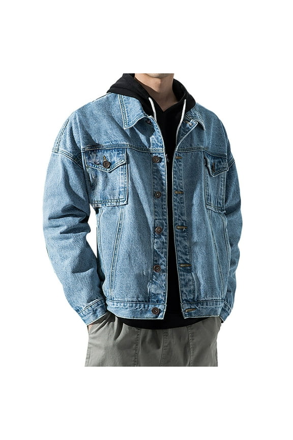 Clearance! Lisingtool Jackets for Men Men's Denim Jacket Overalls Jacket Wear Loose Fall Coat Promotion Sale