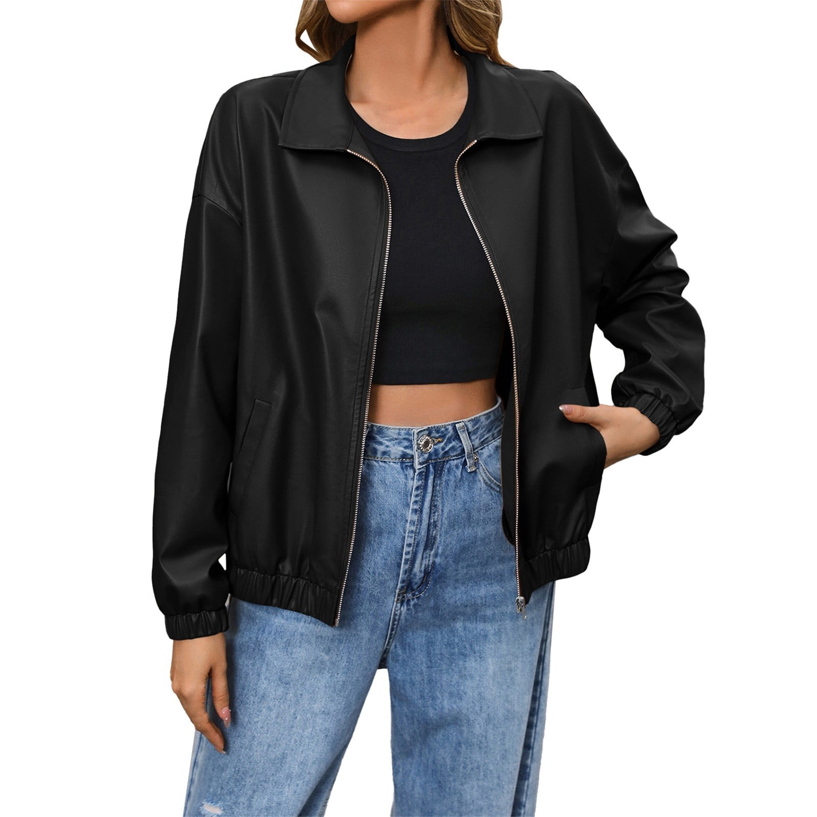 Clearance! Lisingtool Jackets for Women Womens Leather Jackets Fall