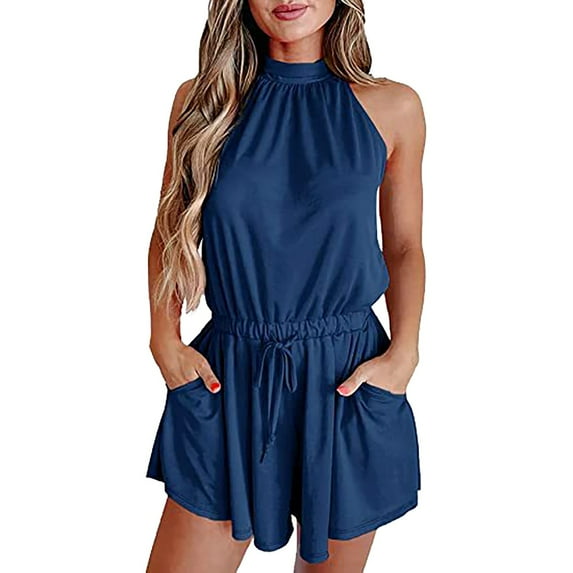 Clearance! Lisingtool Jumpsuits for Women Women's Elegant Belted Sleeveless Halter Loose Jumpsuit Promotion Sale