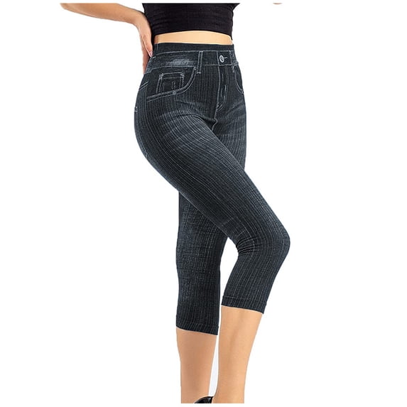 Clearance! Lisingtool Leggings for Women Waist Elastic Capris Jeans Leggings High Leggings Women's Imitation Pants Black Promotion Sale