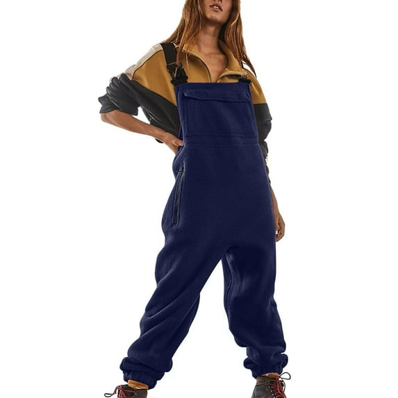 Clearance! Lisingtool Long Pant Thermals for Women Women'S Solid Color Fashionable Autumn Winter Plush And Thick Pocket Jumpsuit