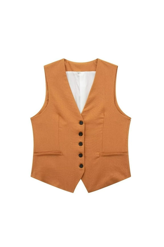 Tank Tops for Women Women's Solid Casual Linen Blend Vest Jacket Orange Promotion Sale
