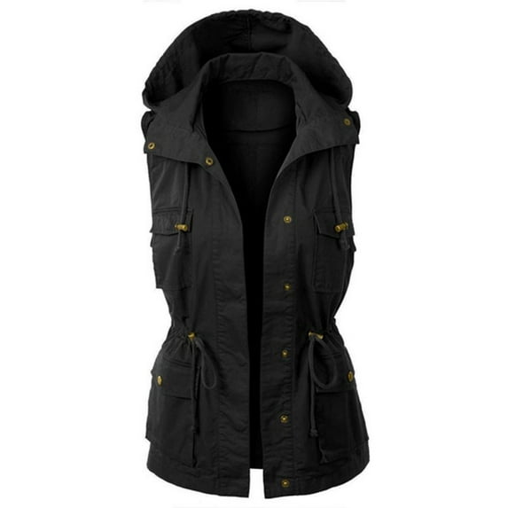 Clearance! Lisingtool Tank Tops for Women 2024 Womens Hooded Vest Jacket Sleeveless Utility Vest for Women Black Promotion Sale