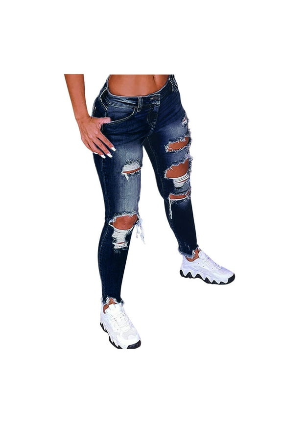 Clearance! Lisingtool Plus Size Jeans for Curvy Women Women Solid Color Hole Low Waist Jeans Flares Ankle Fashion Pants Trouser