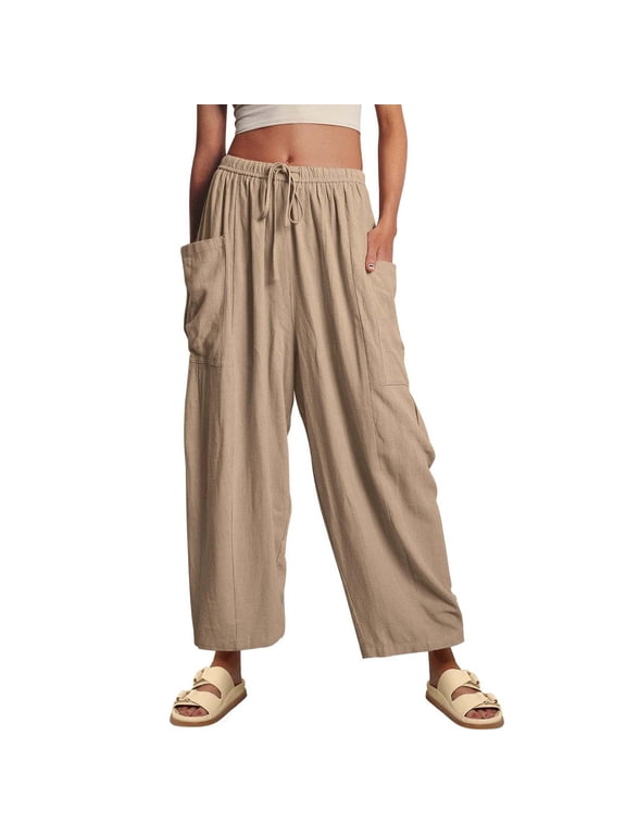 Plus Size Pants Women‘S Linen Wide Leg Pants Casual Loose Lightweigt Beach Palazzo Harem Pants
