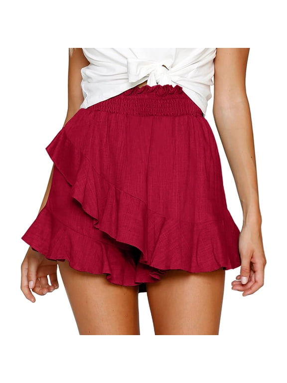 Clearance! Lisingtool Plus Size Pants Women Shorts Skirts Skater Wrap Skirt Beach Flowy Cotton Short High Waisted Loose Elegant Short Promotion Sale